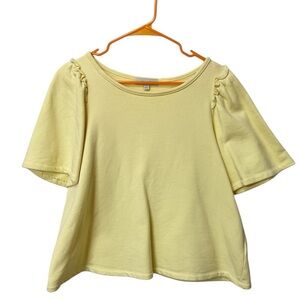 Anthropologie Eri + Ali Boho Butter Yellow Sweatshirt Top Puff Sleeve Size S